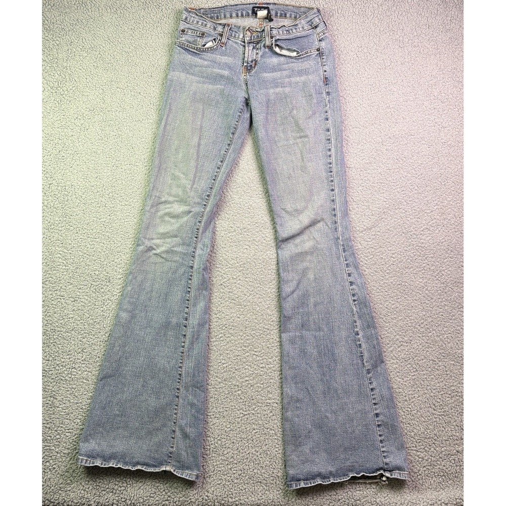 VTG Y2K Skinny Flared Jeans Womens Blue 26x37 Sz 7 Hippie Stretch Groovy